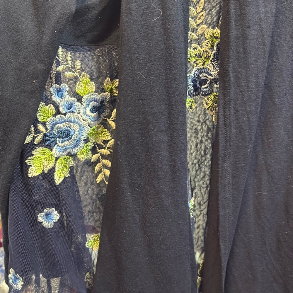 Embroidered Floral Sheer Black Shawl